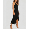 Women's Fashionable Elastic V-Neck Metal Buckle Decoration Waist Pleated Elegant Fishtail Dress