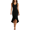 Women's Fashionable Elastic V-Neck Metal Buckle Decoration Waist Pleated Elegant Fishtail Dress