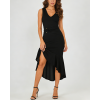 Women's Fashionable Elastic V-Neck Metal Buckle Decoration Waist Pleated Elegant Fishtail Dress