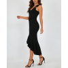 Women's Fashionable Elastic V-Neck Metal Buckle Decoration Waist Pleated Elegant Fishtail Dress