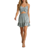 Women's fashionable V-neck cutout waist gathered back halter neck dress