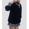 Women's fashionable black and white striped color-blocked dress with Peter Pan collar and open back