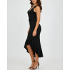 Women's Fashionable Elastic V-Neck Metal Buckle Decoration Waist Pleated Elegant Fishtail Dress